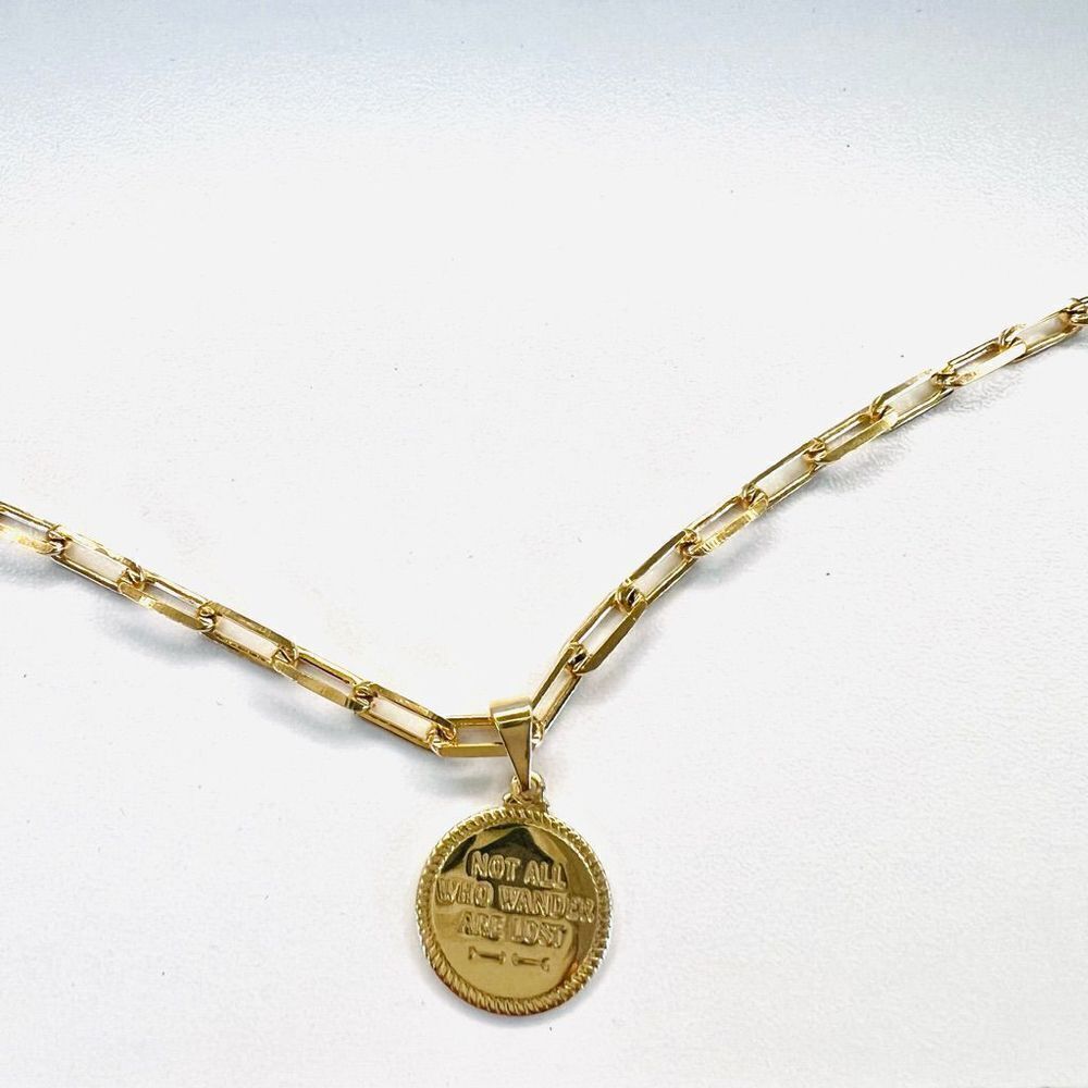New Gold filled Compass quote paperclip chain “Liberty” necklace medallion 18”